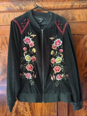 torrid Black Velvet Bomber Jacket with Pink & Yellow Floral Embroidery